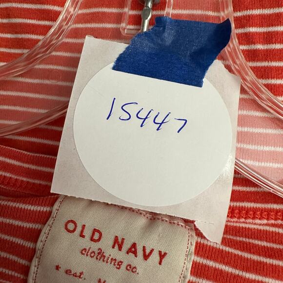 Old Navy Womens M Y2K Top Orange White‎ Striped Scoop Neck Stretch Retro - Picture 7 of 7